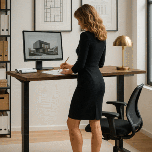 Mujer trabajando mesa alta alturaIdeal